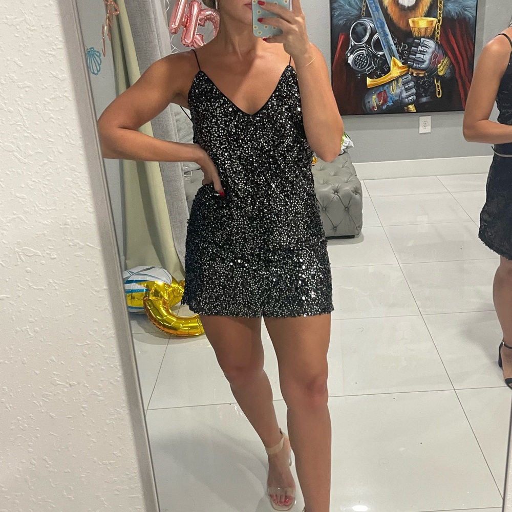 Lulu's Sparkling Black Mini Dress